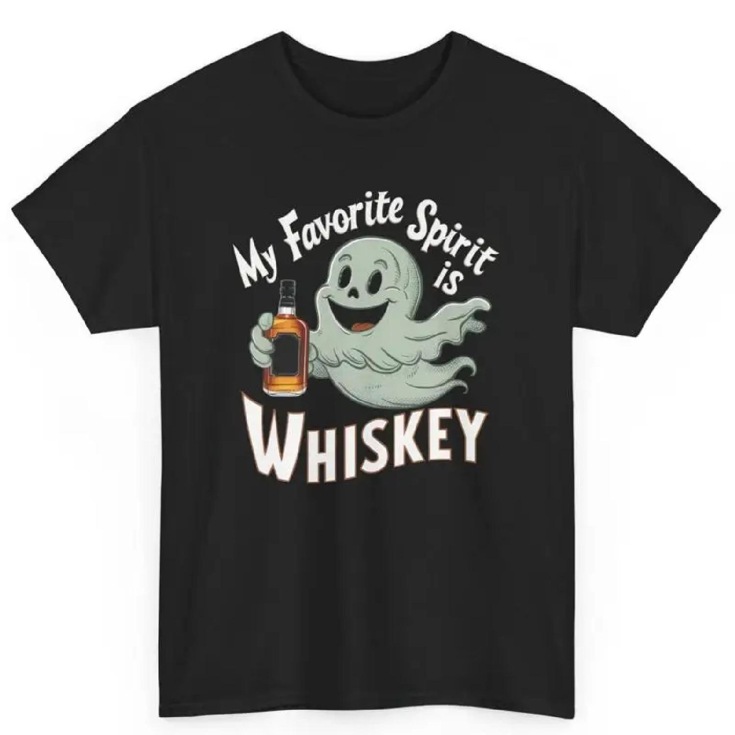 Halloween Ghost My Favorite Spirit Is Whiskey Cotton T Shirt S