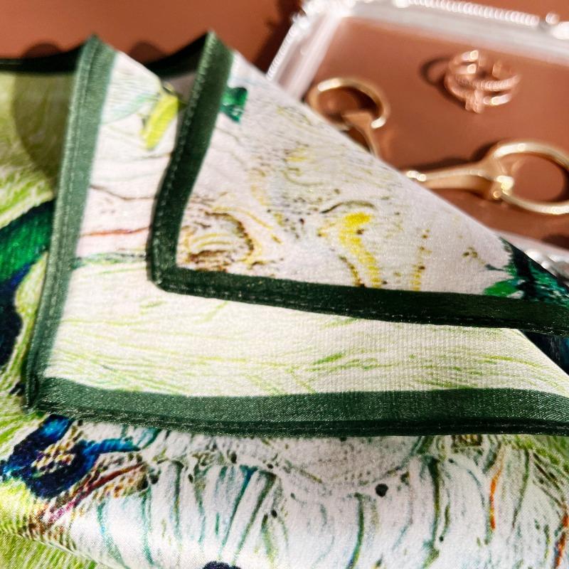 Spring New Oil Painting White Rose Printing Silk Crepe Satin Square Scarf Women's Light Luxury Versatile Mulberry Silk Scarf Scarf