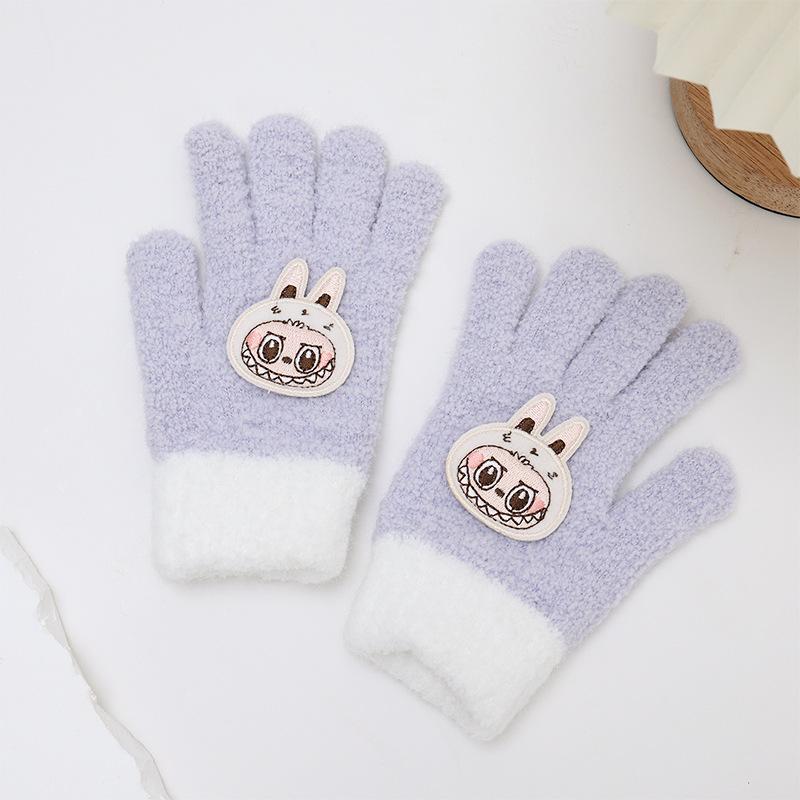 Neue Winter Cartoon Farbkombination Labbu Warme Fünf-Finger-Handschuhe Kinderhandschuhe für Jungen und Mädchen Süße Fingerhandschuhe
