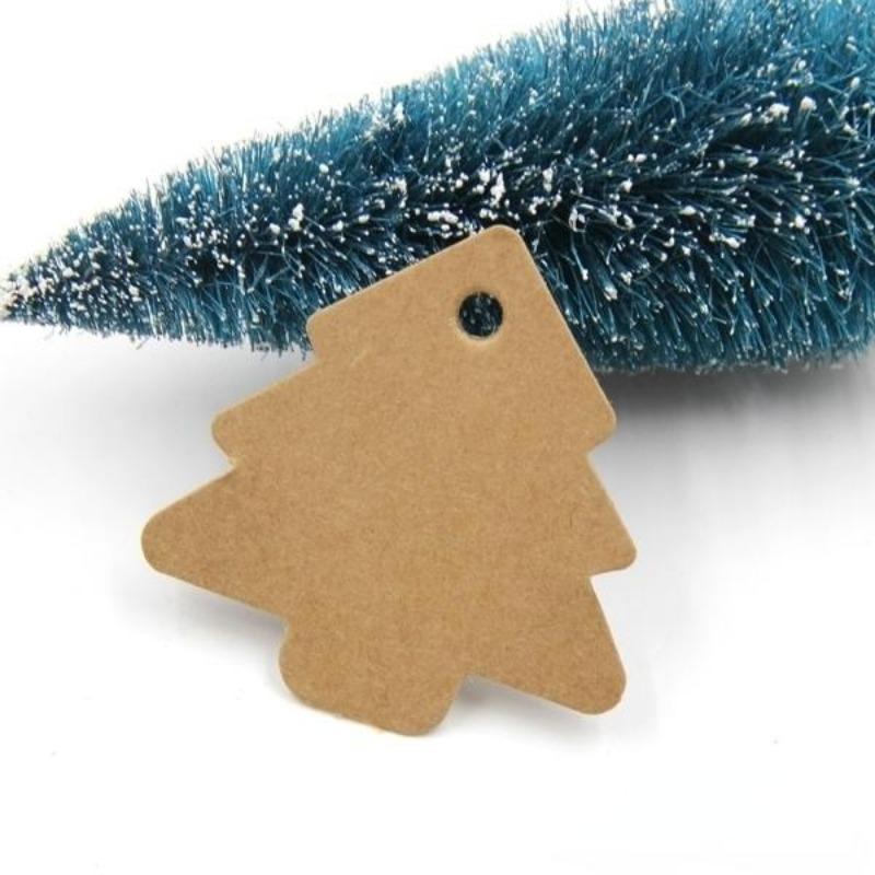 100Pcs Tree Shape Paper Tags Kraft Paper Card Labels Paper Cards Tags DIY Christmas Wedding Party Blank Hang Tag Gifts