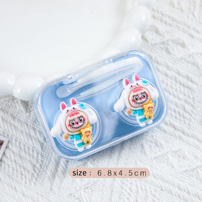 Cute Portable Eye Contacts Case Labubu Cartoon Beauty Pupil Storage Box With Wearing Stick Tweezers Travel Contact Lenses Case