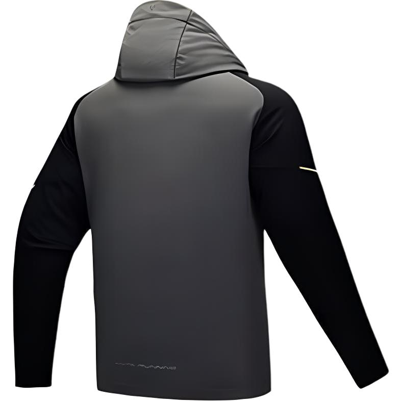 Anta Running Series Logo Woven Hooded Zip-Up Long Sleeve Jacket Men jackets Castle-Gray Basic-Black 952445601-5