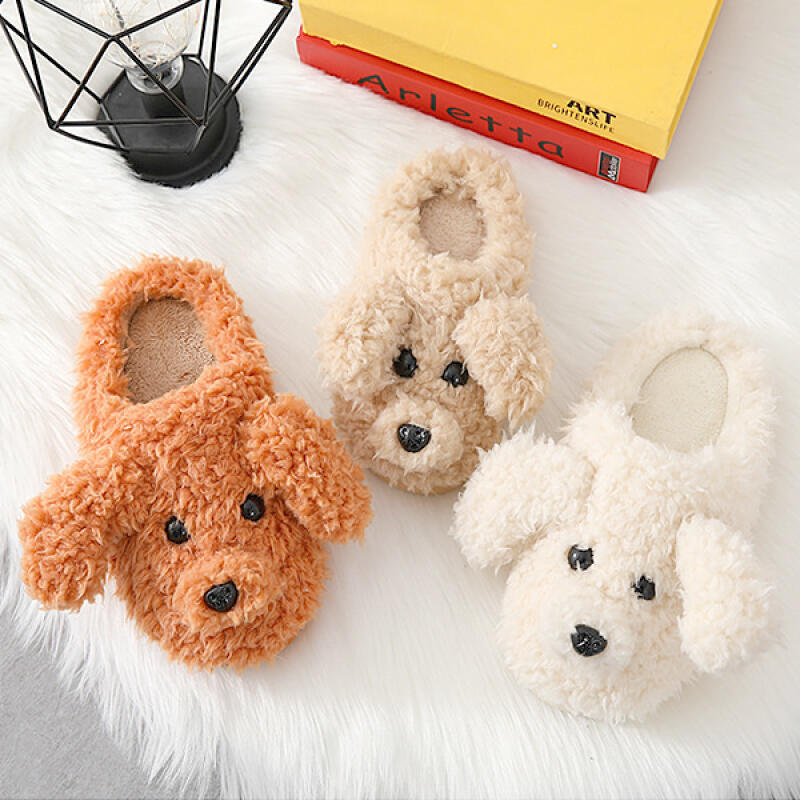 Home Floor Noise Prevention Insulation Cushion Cute Puppy Fur Slippers LS650 white
