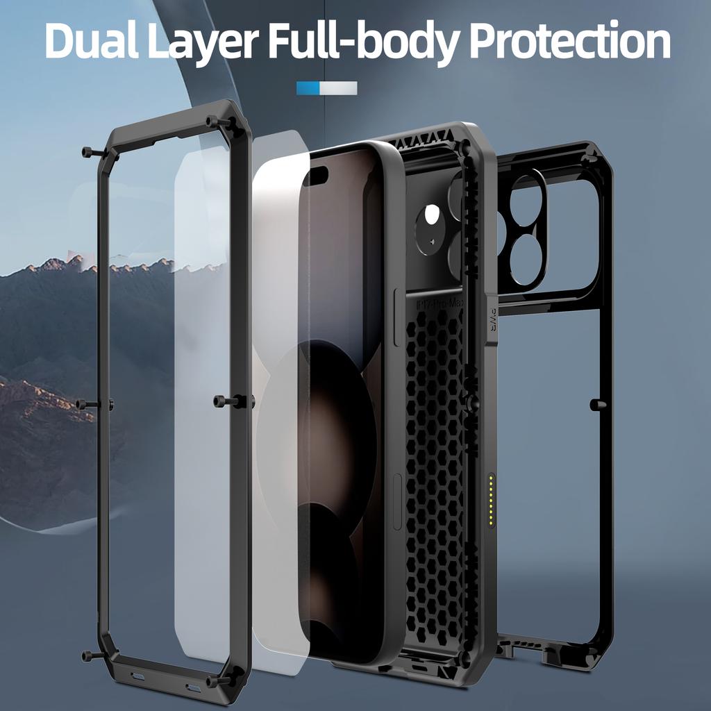 For iPhone 17 Pro Case Silicone+Metal Phone Cover with Tempered Glass Screen Protector