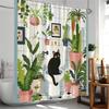 Plant Shower Curtain Cats Green Potted Plants Leaves Cat On the Toilet Modern Bathroom Decor Polyester Fabric Bathtub Curtain