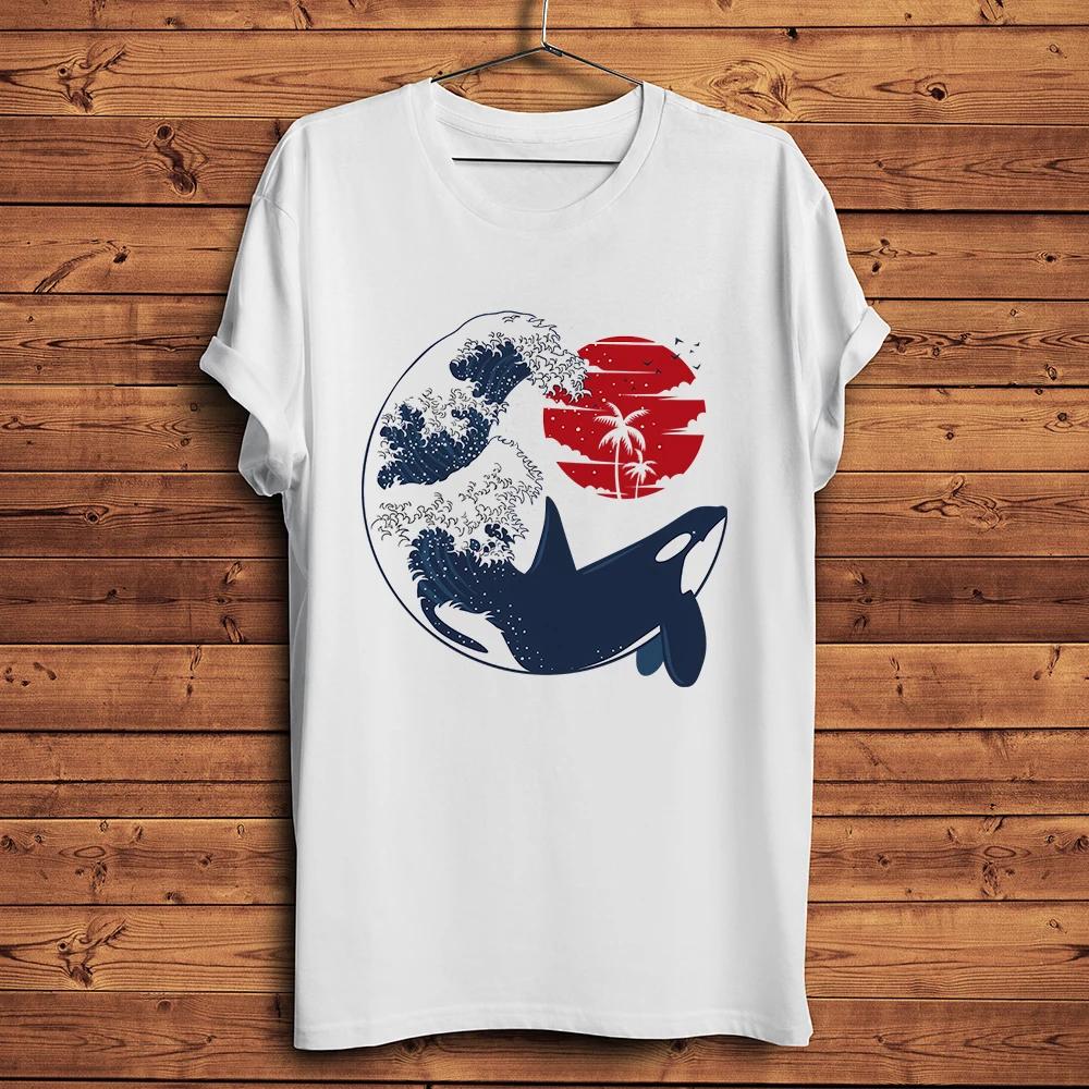 Turtle Shark Dolphin Orcas In Sunset Great WaveFunny Natural TShirt UnisexOneck Casual Short TeeUnisex Streetwear TShirt