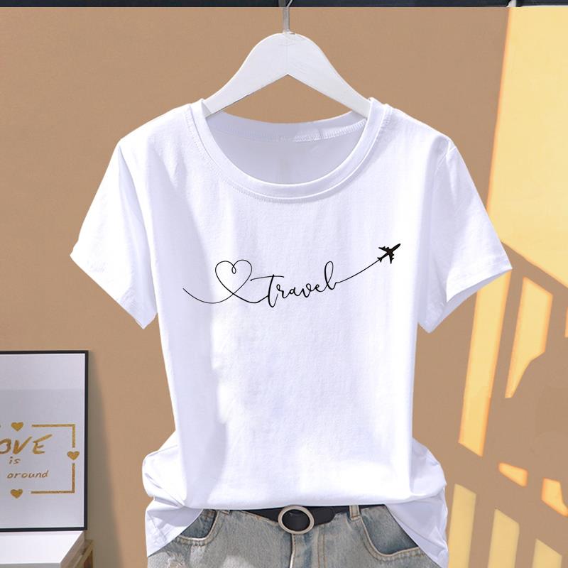(Asian Size) Style Flower Cute O-neck Casual Clothing Short Sleeve T Shirt Printed T-shirts Fashion Female Women's Top Graphic Tee