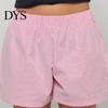 Lady Loose Shorts Women Summer Striped Print High Elastic Waist Retro Above Knee Length Casual Sport Homewear Short Pants High-Waisted