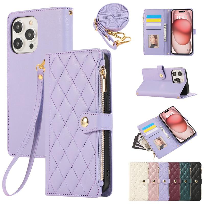 Crossbody Wrist Strap Leather Phone Case for IPhone 16 15 14 11 Pro Max 13 12 MIni XS XR 7 8 Plus Wallet with Card Holder Cover
