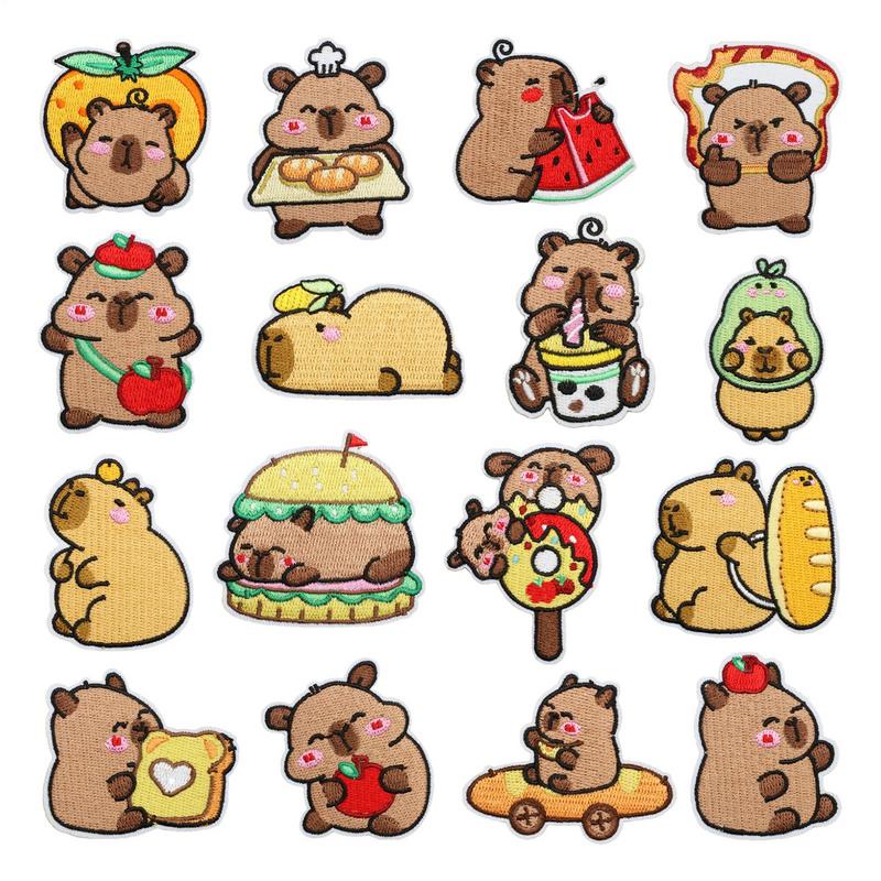 

16 шт. нашивки-термонаклейки з капібарою, вишиті нашивки для прасування, естетичні значки, стікери для ремонту, приладдя для ручної роботи, для куртки CN