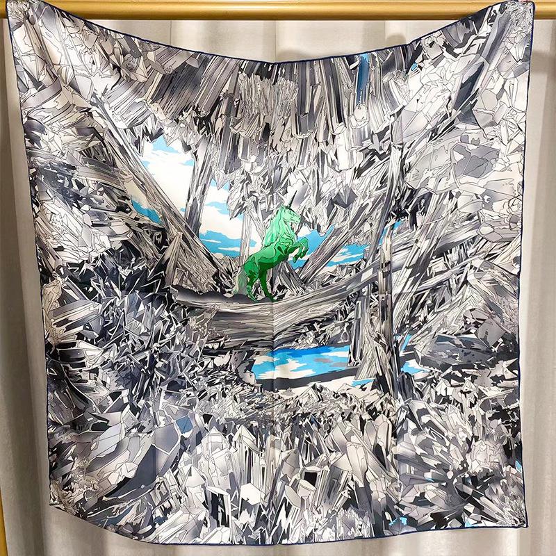 Retro Silk 90cm Square Scarf - Handmade, Luxurious, Light, and Sunscreen Gift for Women