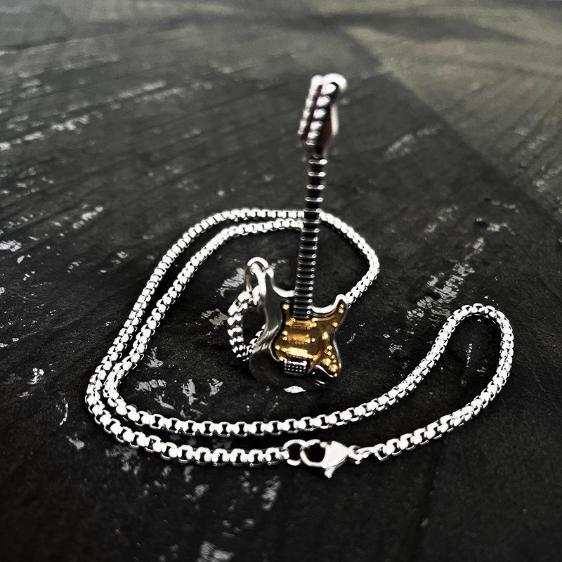 Rock Electric Guitar Music Note Pendant Male Retro Niche Punk Style Design Hip Hop Handsome Personality Men Necklace Women