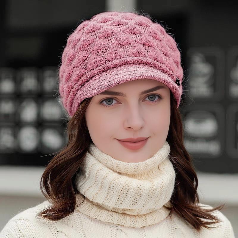 Damen Strick-Wintermütze mit kurzer Krempe - Samtgefüttert, vielseitig, warmes Wolldesign für Mittelalte und Ältere