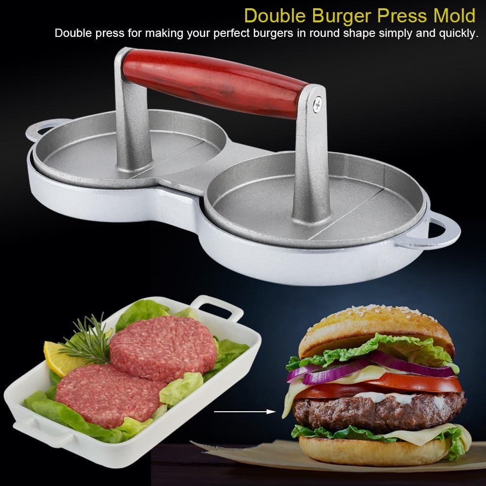 Double Burger Press Hamburger Maker, Aluminum Alloy Non-Stick Hamburger Kitchen Tools for Easily efficiently Making Delicious Burgers