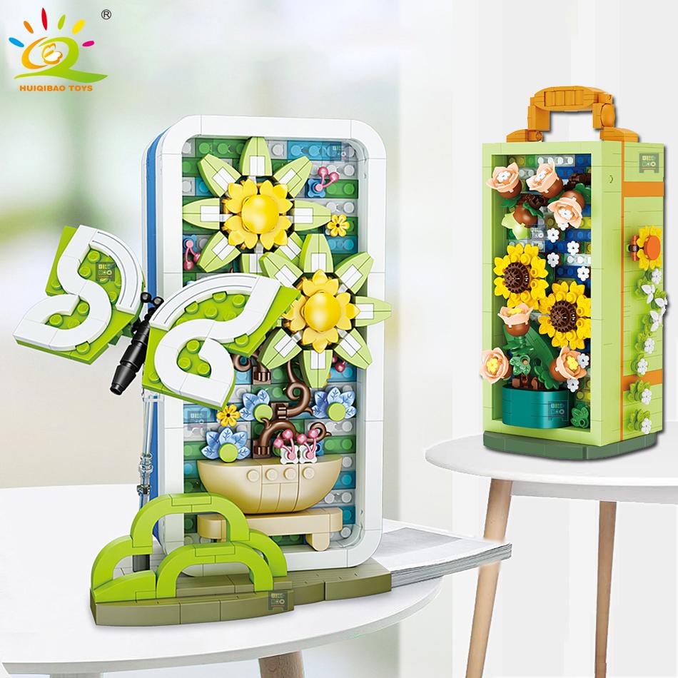 Flower Sunflower Jewelry Box Mini Building Block Bouquet Model MOC Butterfly fMicro Brick Children Construction Toy Kid