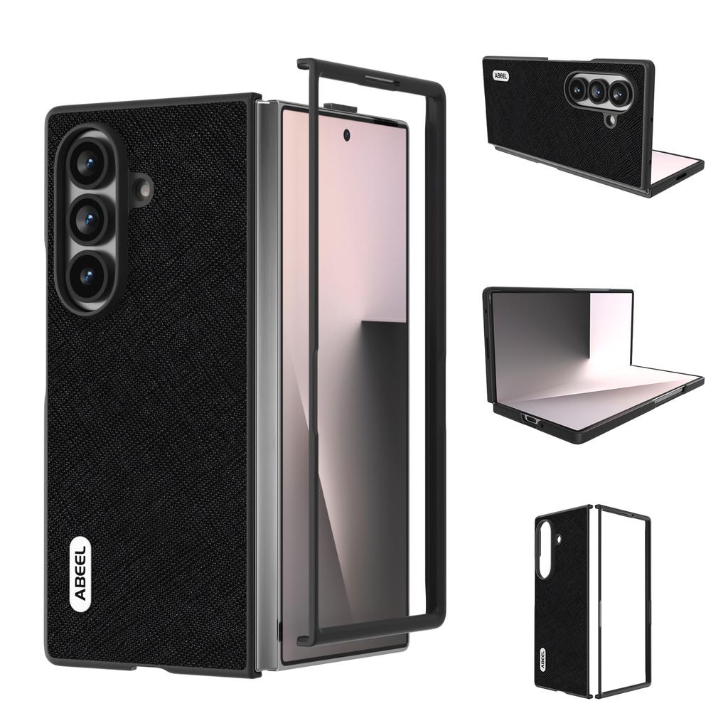 For Samsung Galaxy Z Fold7 5G Case Cross Texture Genuine Cow Leather Coated PC Phone Cover