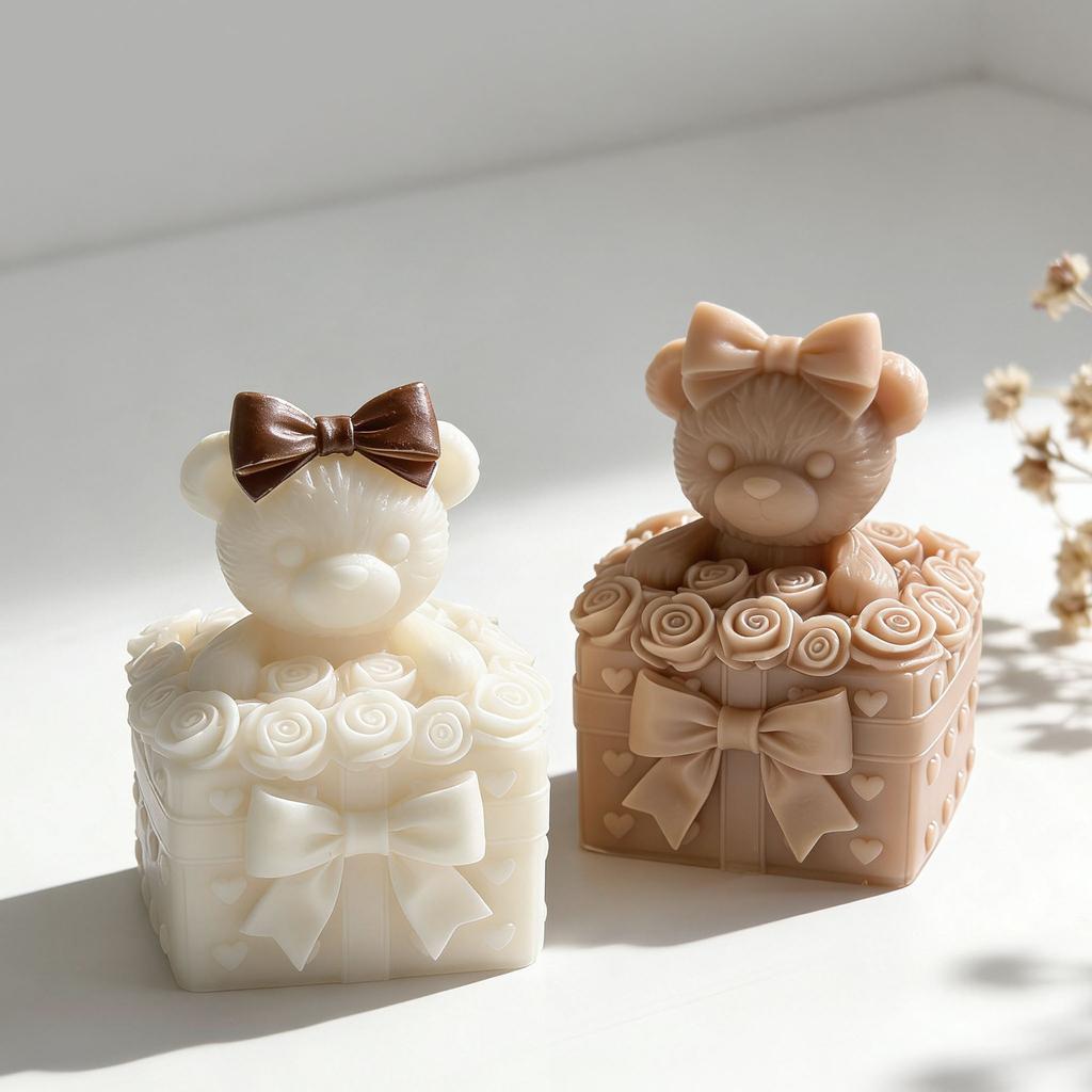 Presentförpackning Fluga Nalle Silikonljusform DIY Alla hjärtans dag-presenter Aromgipsformar Handgjorda tvål Söt nalleform Form