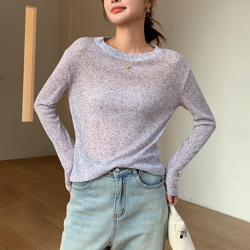 

Soft waxy sweater hollow knitted sweater premium loose top crew neck blouse fashion sunscreen moisture XL светло-синий