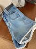 2025 Sommer Übergröße High-Waist Jeans-Shorts mit Spitzenbesatz für Damen