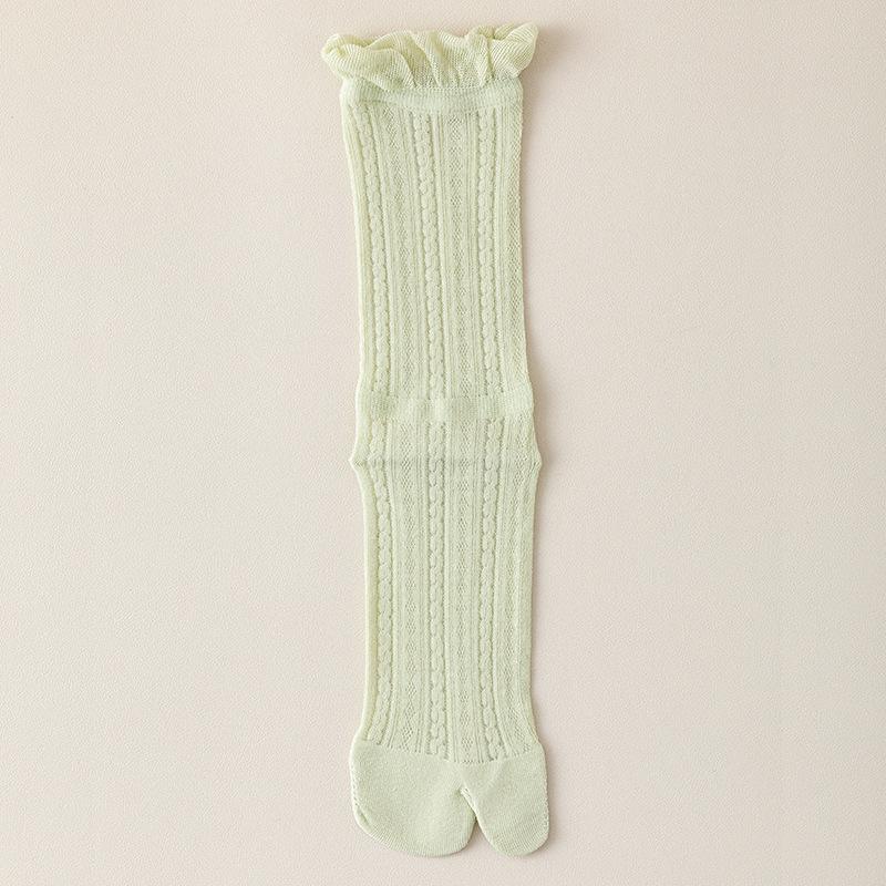 Women's Summer Cotton Mesh Boneless White Breathable Lace Two Toe Pile Socks