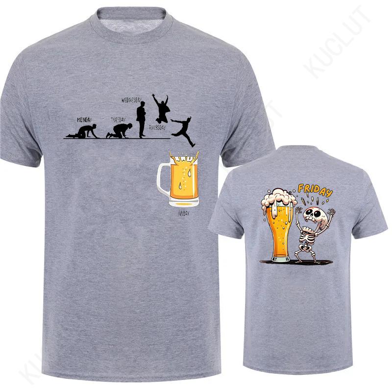 Fashion Skeleton Enjoying FRIDAY Beer Day Tees Back Print Men's T-Shirt Finally Friday for Drink Lover Male Oversized Clothing