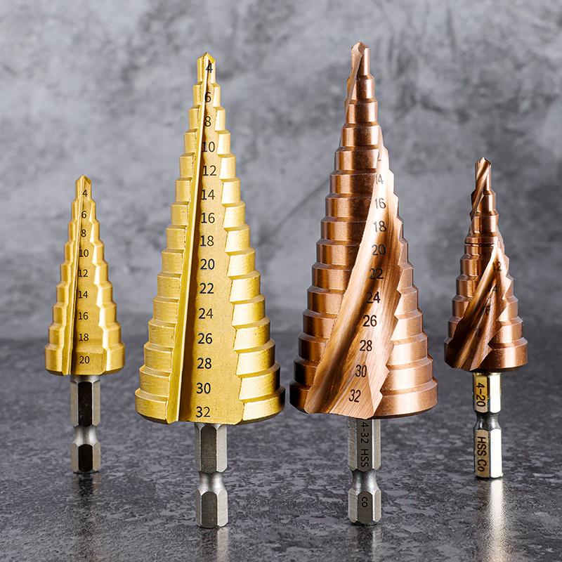 NEW 1/4" Hex Shank Drive Quick Change High Speed Steel Cone Stepped Multi-Size Gold Drill