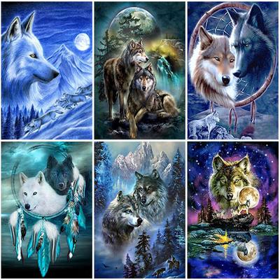 DIY Wolf 5D diamantmålning hel rund borrharts Djur Diamont Broderi Korsstygn Mosaik Väggkonst Julklapp