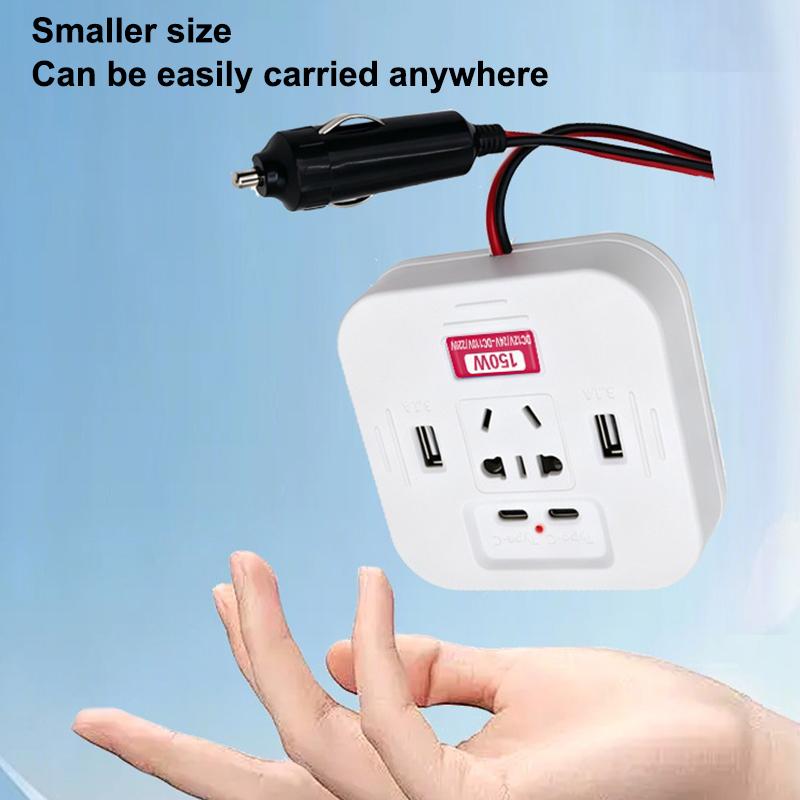 150W Car Power Inverter With Usb C Fast Charging Ac Outlets Fireproof Abs Shell For Road Trips Charging Multiple Electronics