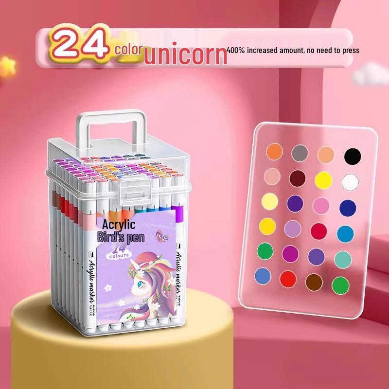 Washable Acrylic Markers: Non-Bleed, Layerable, Waterproof, Quick-Dry, Includes 24 Colors, Ideal for Students & Art.