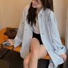 Design Sense Niche Blue Striped Long-sleeved Shirt Jacket Women's 1116 Spring New Versatile