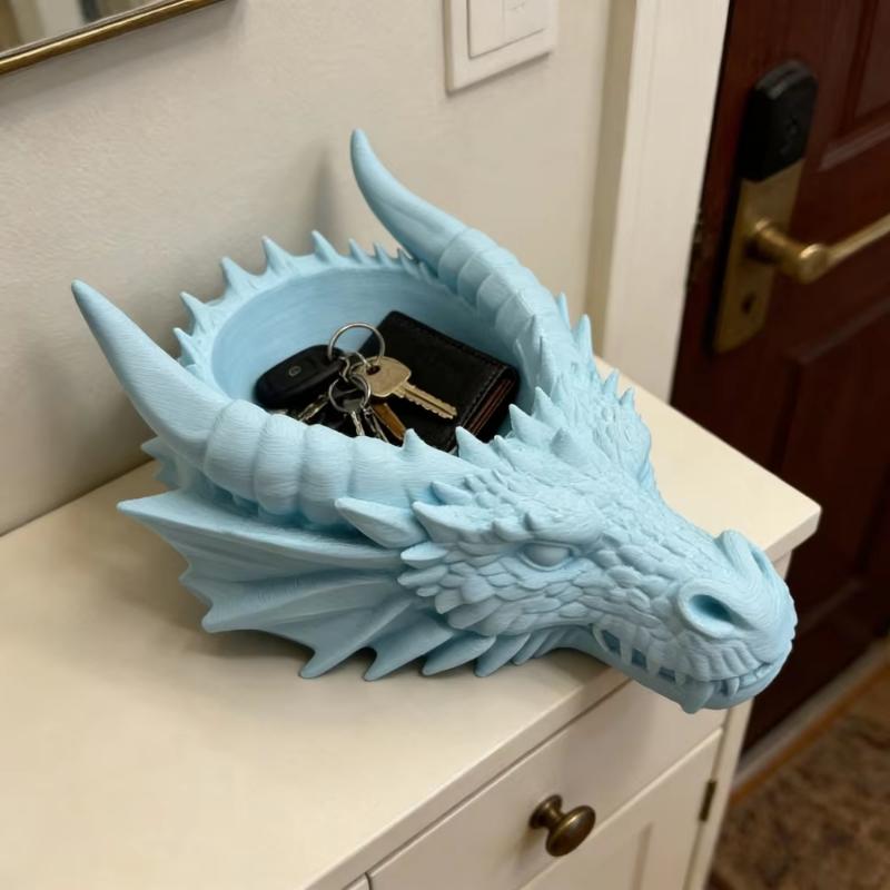 3D Printed Dragon Head Tray Creative Desk Bowl Organizer for Keys Coins Watches Jewelry Fantasy Home Office Decoration Ornament