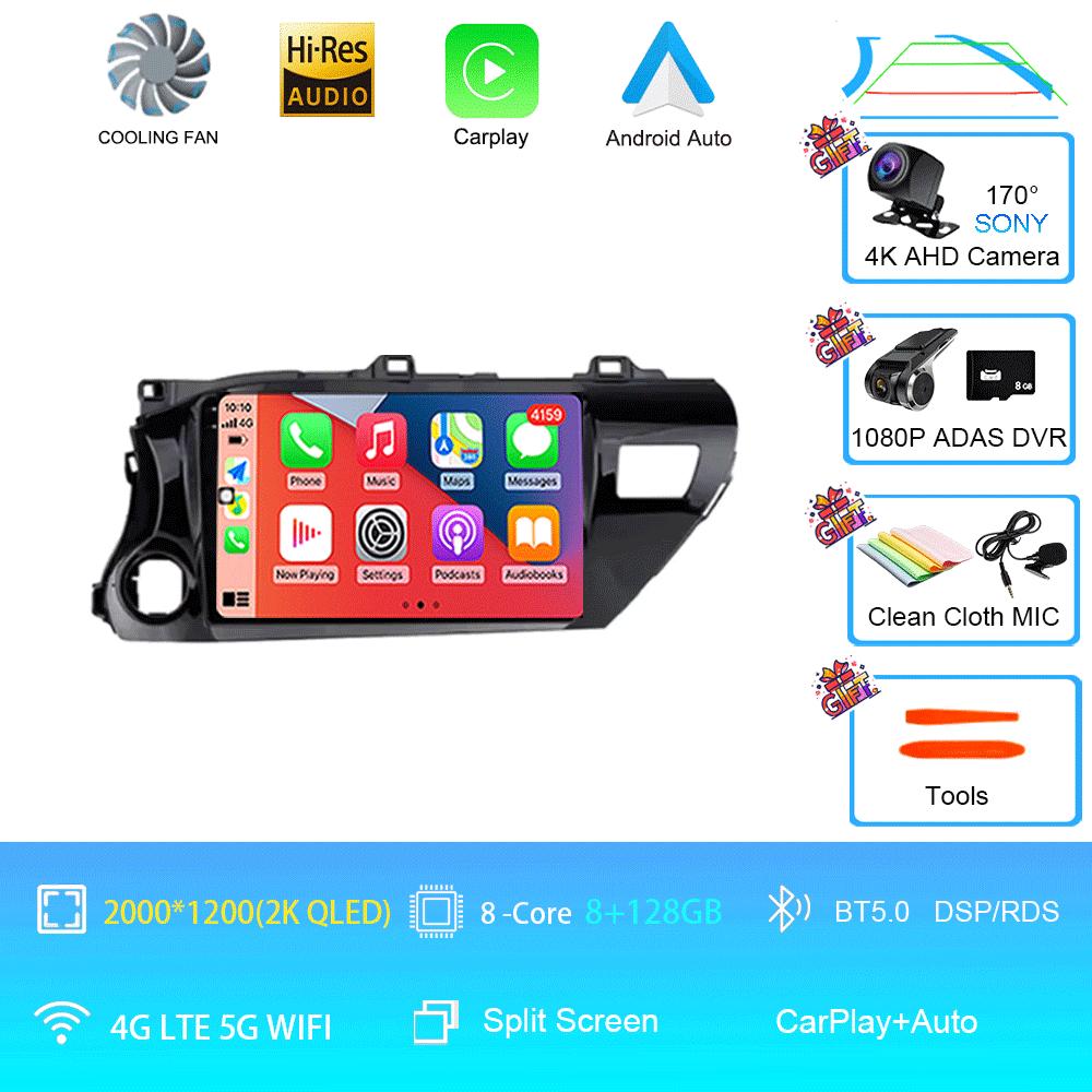 Car Radio Android 14 For TOYOTA HILUX PICK UP AN120 2015 - 2020 RHD/LHD Multimedia Video Player Receiver 5G DVD Wifi Carplay