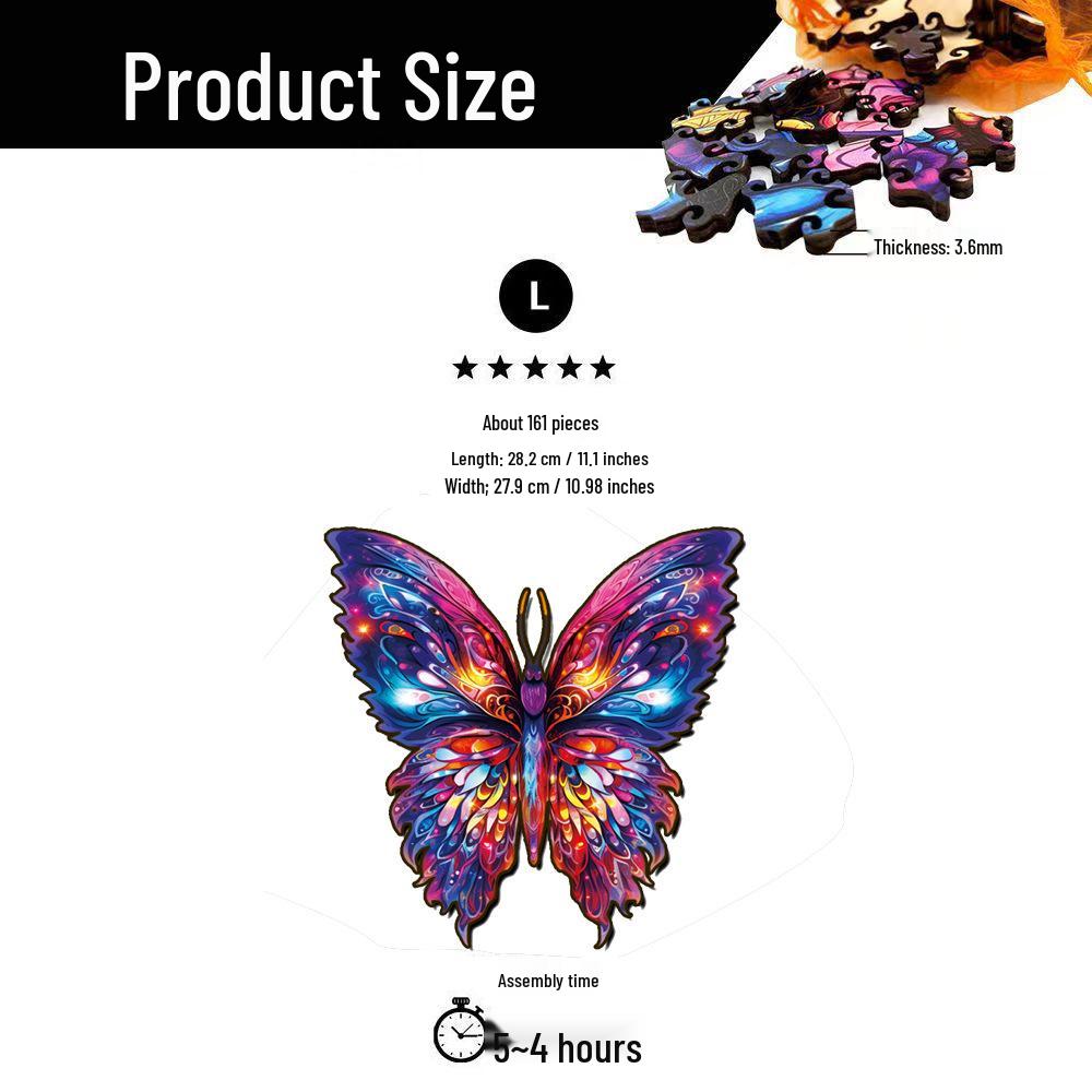 HOOLOOG Butterfly Stitching Wooden Jigsaw Puzzle, Decorative Painting, Irregular Shape, Decompression Gift Piggy Bank.