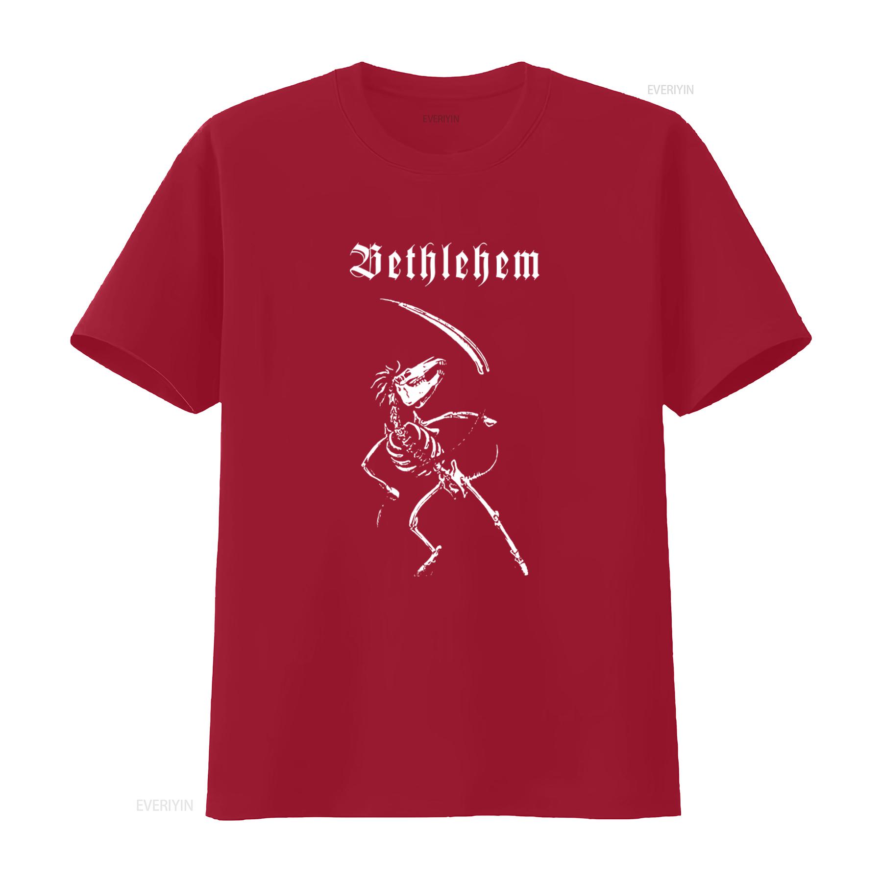 

Bethlehem Gothic Skeleton Design T Shirt Unique Dark and Stylish for Lovers vintage Washed Slightly Top For Everyday Wear S