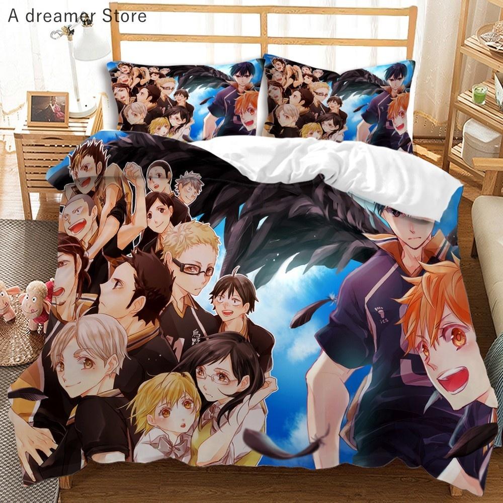 Haikyuu Bedding Set 3D Printed Volleyball Boys Cartoon Anime Duvet Covers Set Luxury Bedclothes For Kids Gift Decor Home
