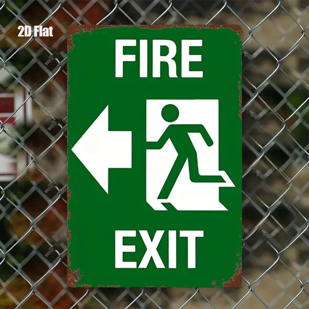 Fire Exit Sign X Inch SelfAdhesive Metal Tin Industrial Emergency Evacuation Sign with LeftRight Arrow for Wall Safety Su