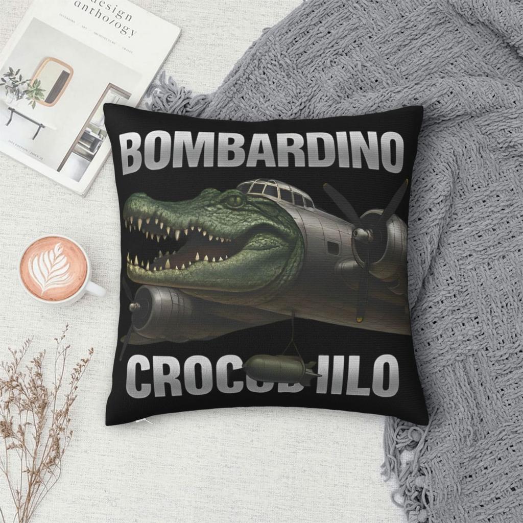 Bombardiro Crocodilo Brainrot Music Pillowcase Polyester Cushion Cover Decor Italian Meme Pillow Case Cover Home Zippered
