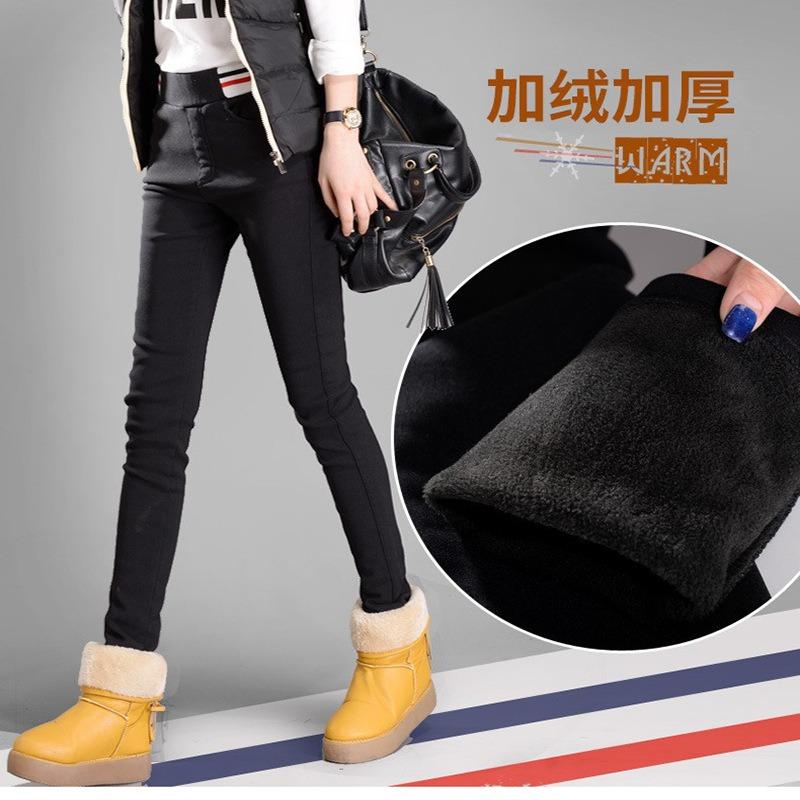 

Fleece and thickened outer leggings, women s black pants, small feet, pencil pants, trousers, cotton pants, warm winter pants. XXL чёрный