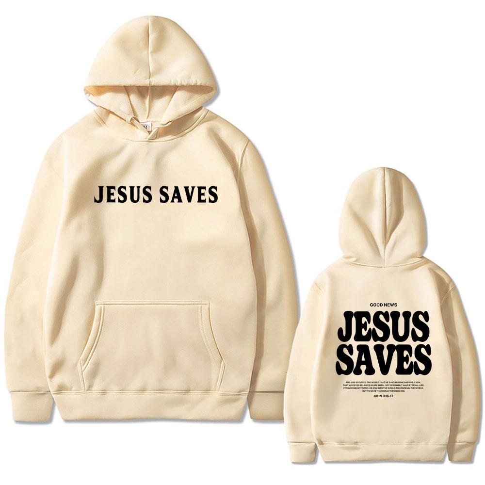 Christian Good News Jesus Saves for God So Loved Bible Verse Print Hoodie Men's Fashion Streetwear Male Casual Fleece Pullover