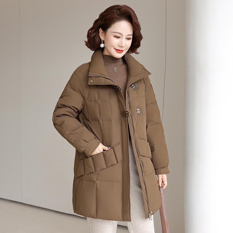

Женское хлопковое пальто средней длины 2024 года – Утепленное, теплое, зимняя куртка для женщин среднего и пожилого возраста. 4XL (140-150 jin) кофейный