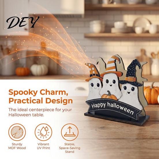 Wooden Paper Towel Dispenser Halloween Napkin Holder, Ghost Pumpkin Decorative Tabletop Tissue Dispenser, Spooky Party Accessories Storage Organizer
