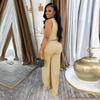 Women's Casual V-neck Button Top & Trousers Two-piece Set - New Fashion Europe/America
