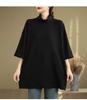 Plus Size Artistic Retro High Neck Short Sleeve Women's T-Shirt - Autumn 2025 Collection, Loose Slimming Fit, Regular Shoulder Base Layer