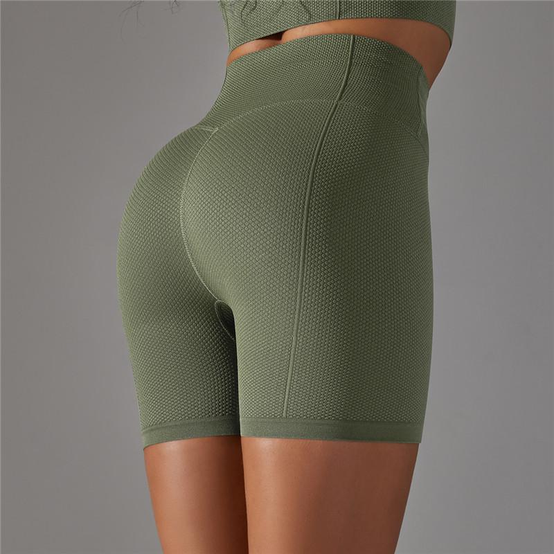 Nessaj Seamless Knit High Waist Yoga Shorts Running Fitness Breathable Quick Drying Yoga Shorts