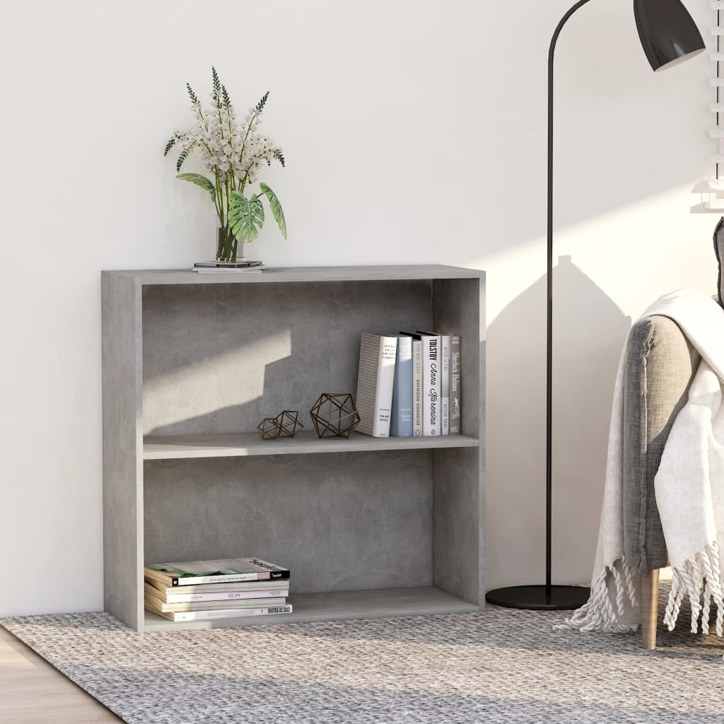 Bookshelf 2 Shelf Concrete Grey 80 x 30 x 76.5 cm Engineered Wood