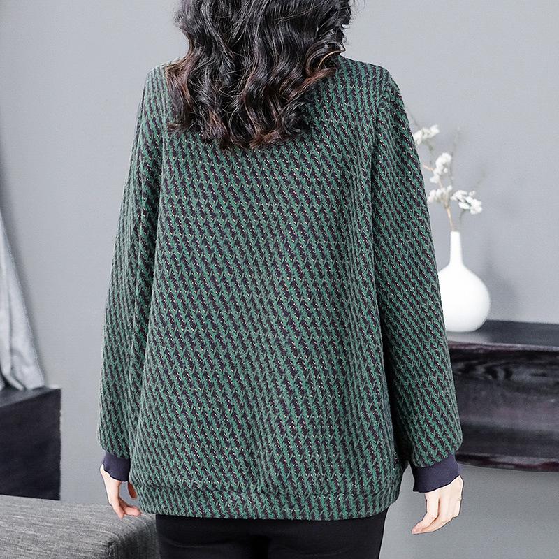 Plus Size Loose Jacquard T-Shirt Sweatshirt for 40-Year-Old Women - Warm, Versatile & Light