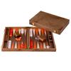 Luxury Backgammon - ENGELHART - 18" Model Briarwood &; Walnut - 52x45.5 Cm - Orange/White Pieces