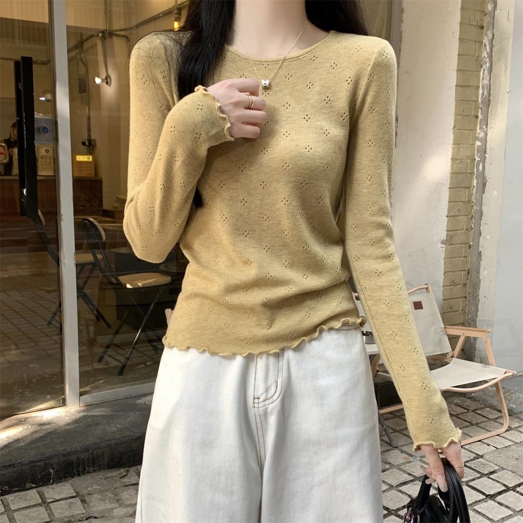 White Knitted Top Base Shirt for Women In Spring and Autumn Inner Knit Top