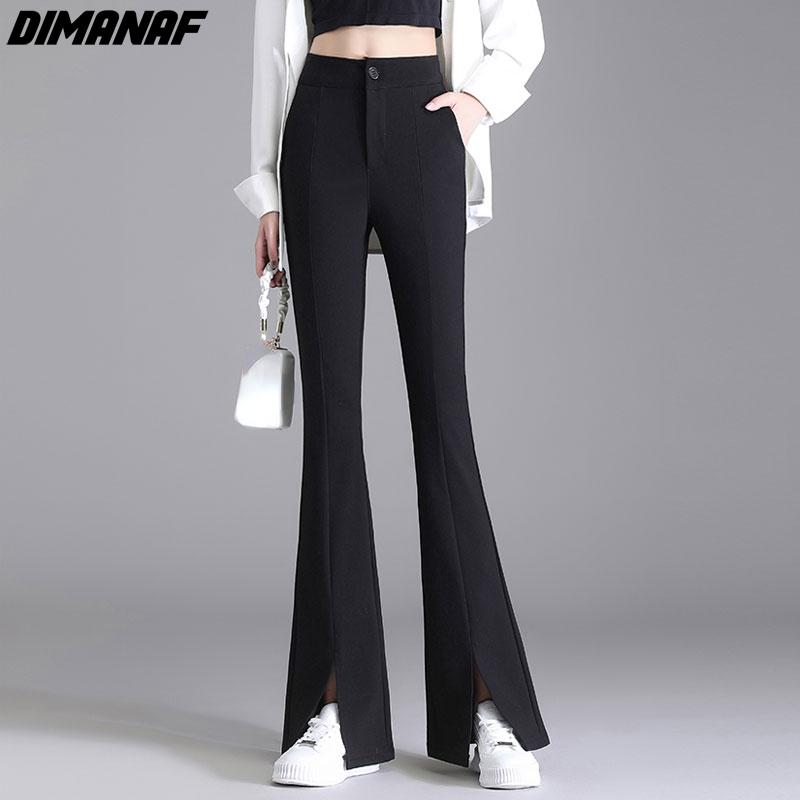 

DIMANAF 2022 летние брюки больших размеров с высокой талией, длинные женские базовые брюки, свободные повседневные женские брюки с разрезом, брюки 5XL XL чёрный