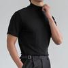 Sommer herre Slim Fit T-skjorte Trendy ensfarge pustende topper Kortermet Turtleneck Pullover Bunnskjorte